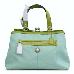 COACH Kisslock Laura Seafoam Green Leather Carryall F14866 NWT
